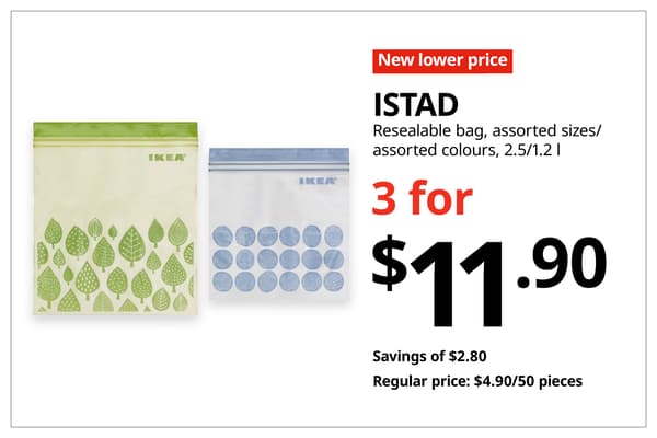 A red with white text 'New lower price' tag. Black text on image on the right that reads 