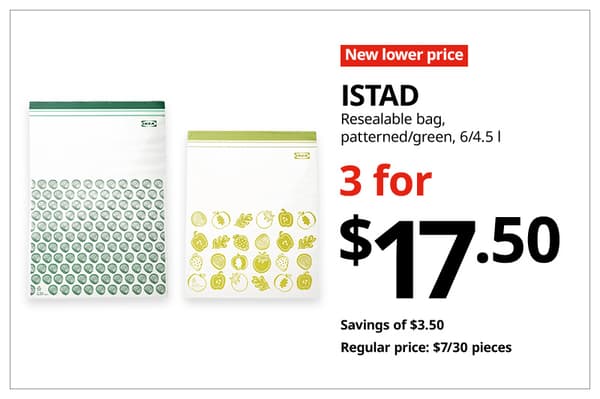 A red with white text 'New lower price' tag. Black text on image on the right that reads 