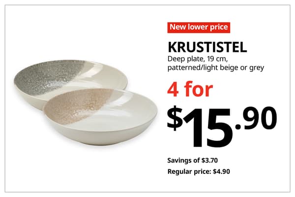 A red with white text 'New lower price' tag. Black text on image on the right that reads 