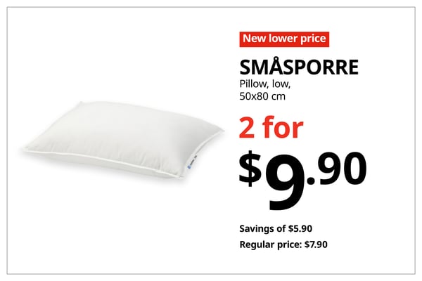 A red with white text 'New lower price' tag. Black text on image on the right that reads, 