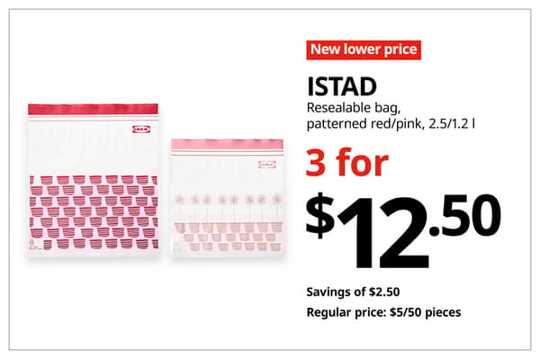 A red with white text 'New lower price' tag. Black text on image on the right that reads 