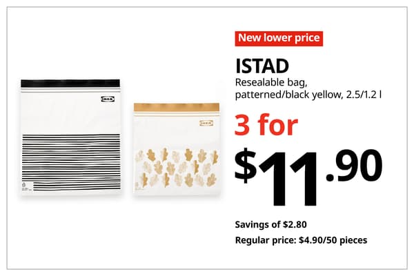 A red with white text 'New lower price' tag. Black text on image on the right that reads 