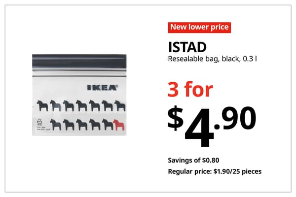 A red with white text 'New lower price' tag. Black text on image on the right that reads 