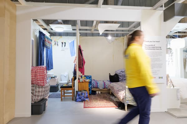 A roomset inside IKEA Bristol that shows the poor living conditions of thousands of families