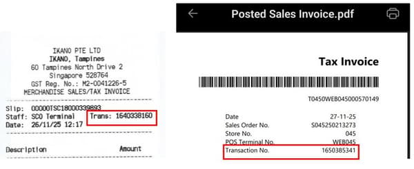 A sample image of where customers can find their transaction number.