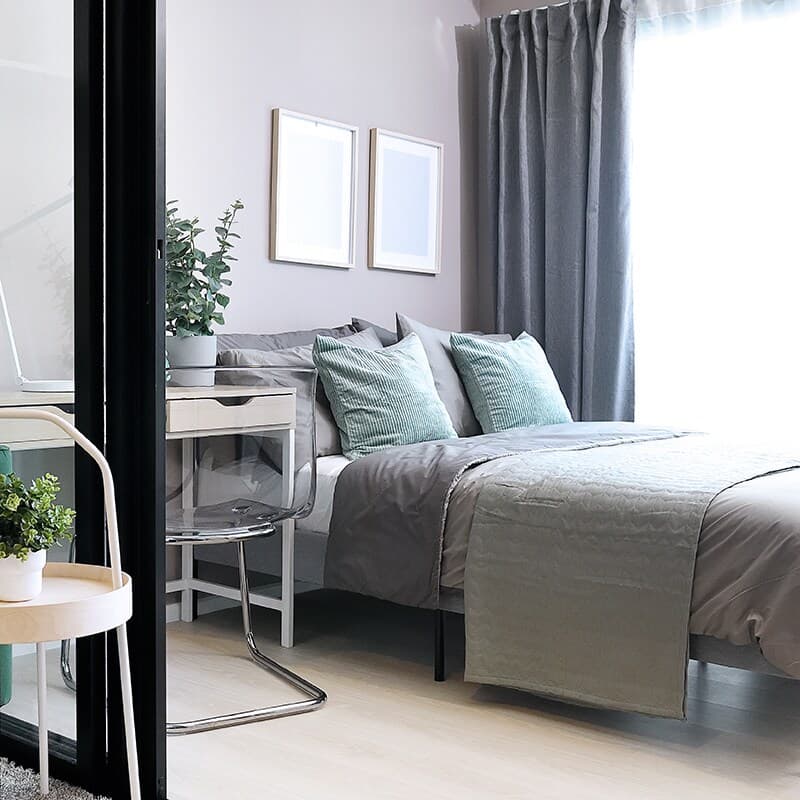 A Scandinavian-modern styled one-bedroom show unit