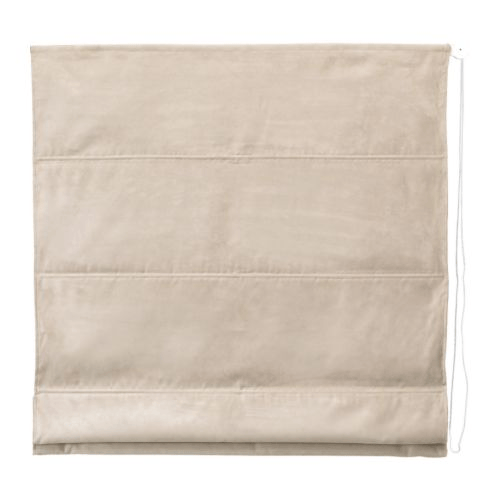 A set of beige roman blinds against a white background.