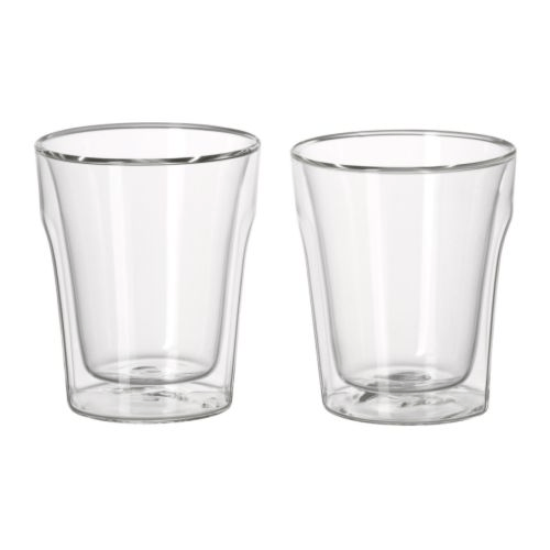 A set of two drinking glasses against a white background.
