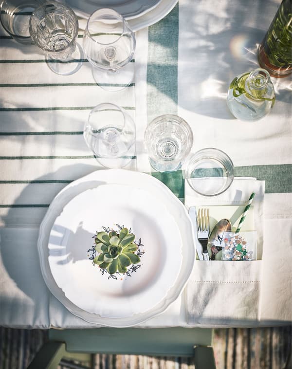 A shot from above of a place setting.
