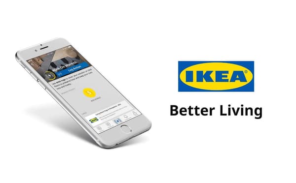 A silver coloured mobile phone featuring the IKEA Better Living App next to the IKEA logo and 'Better Living' slogan.