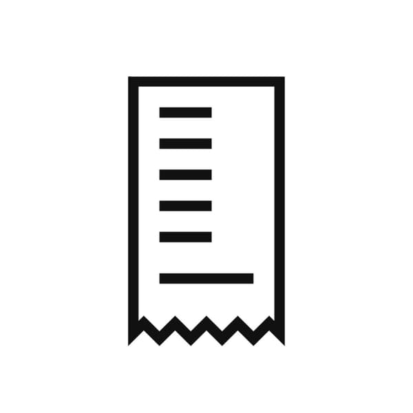 A simple black and white icon of a receipt with horizontal lines