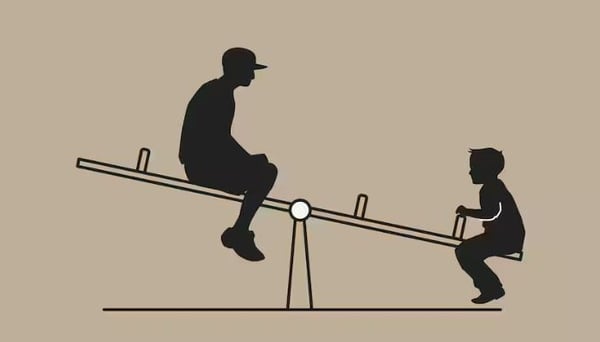 A sketch to illustrate how a lever works. It shows a see-saw with two children playing on it, one small and one large.