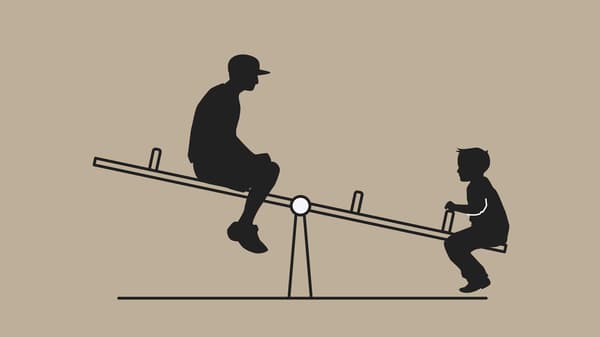 A sketch to show how a lever works. It depicts a seesaw with a small child at one end and a bigger child at the other end.