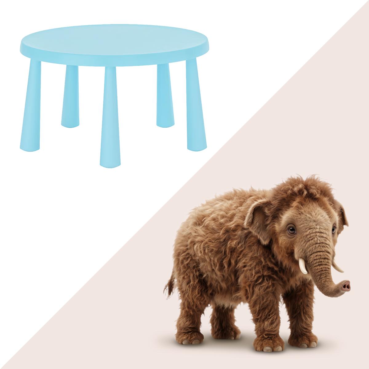 A split image of a children's table and mammoth. Text reads "What is a MAMMUT? IKEA 50th anniversary challenge" 