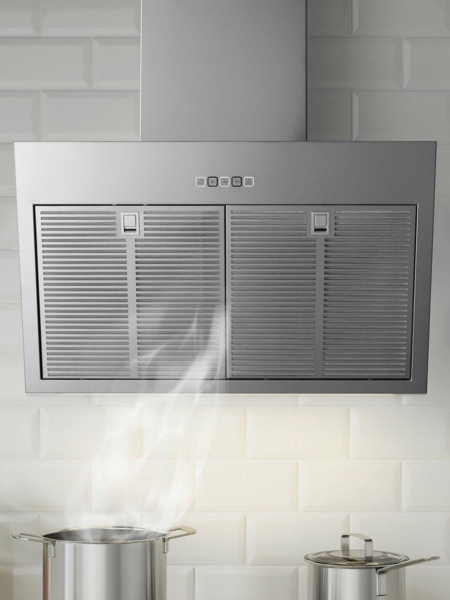 A stainless steel colour BEMÖTA wall mounted extractor hood