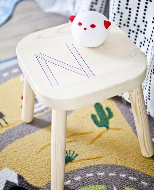 A stool with washi tape design and night light.