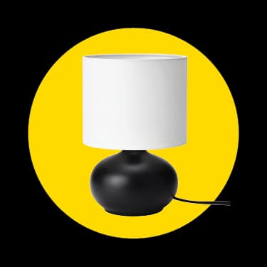 a table lamp in a yellow circle