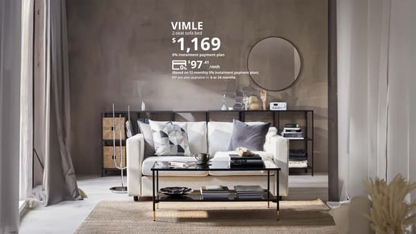 A VIMLE sofa bed priced at $1169 but now can be paid at $97.41 per month for 12 months