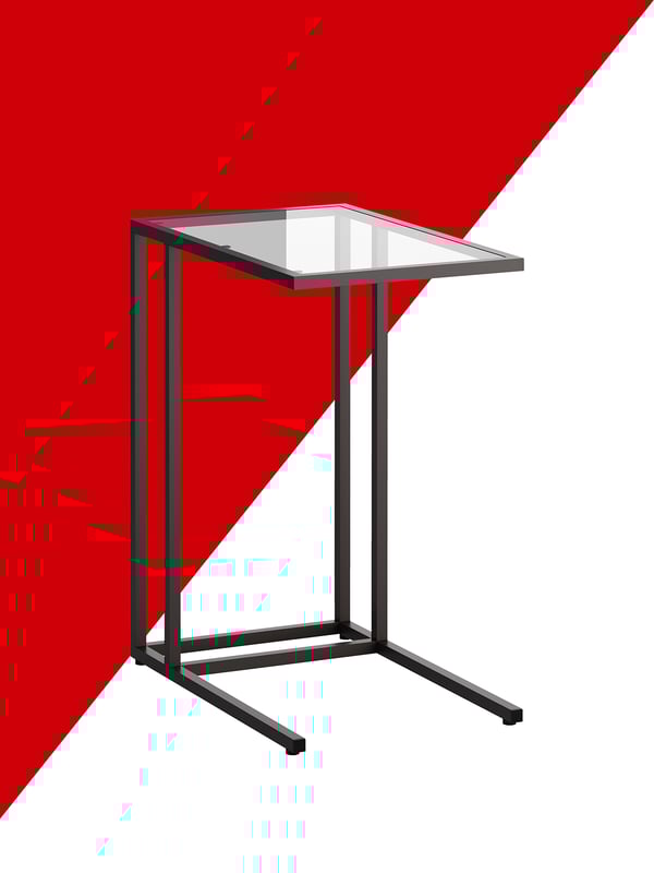 A VITTSJÖ laptop stand in black, with a red and white background
