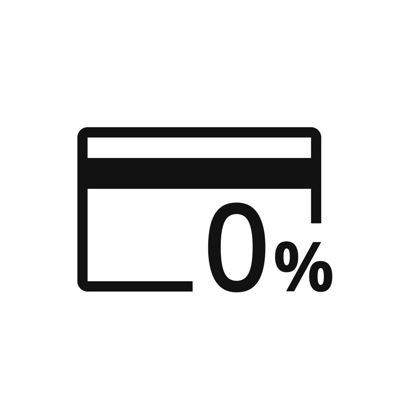 A white background with a card icon with 0% in black.