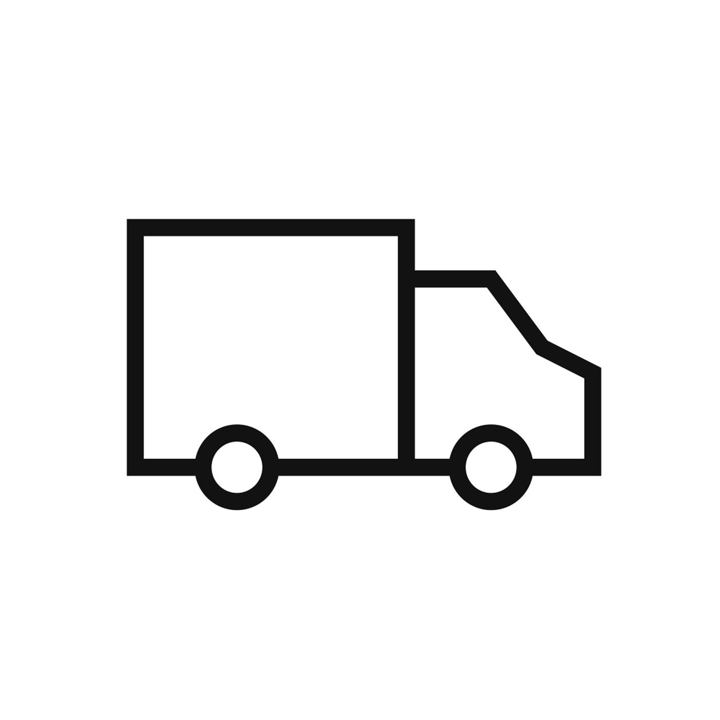 A white background with a truck icon in black.