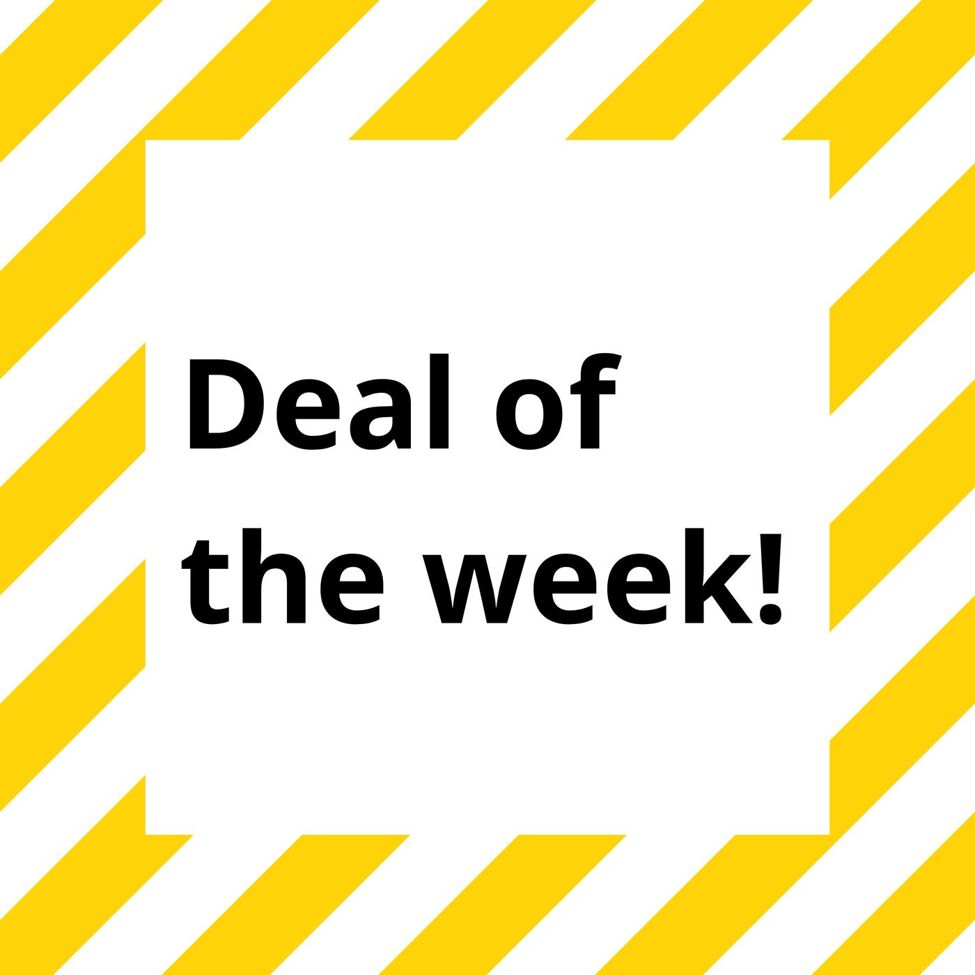 A white background with yellow lines and a black text "Deal of the week"