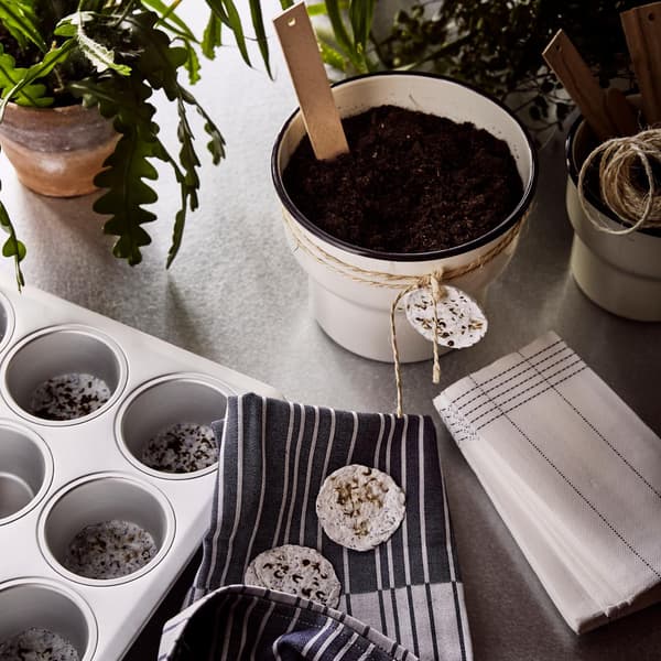 A white/blue VERKLIGHET paper napkin in the kitchen