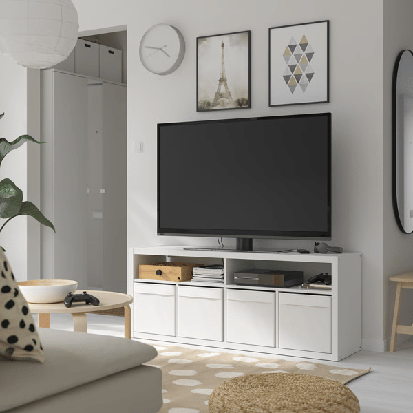 A white KALLAX TV bench