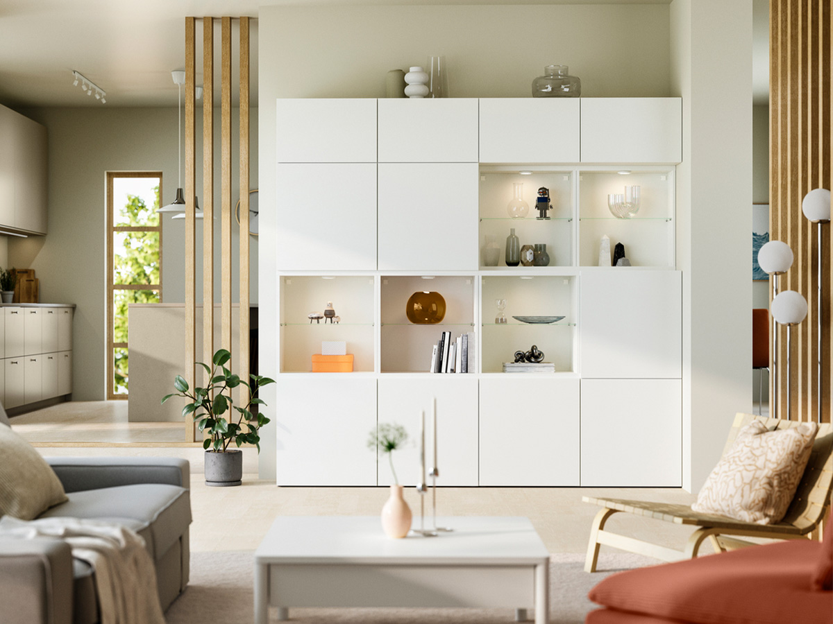 A white/Lappviken white BESTÅ storage combination with doors