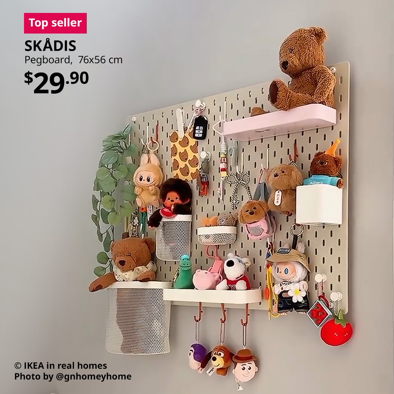 A white SKÅDIS Pegboard with instagram user's collections