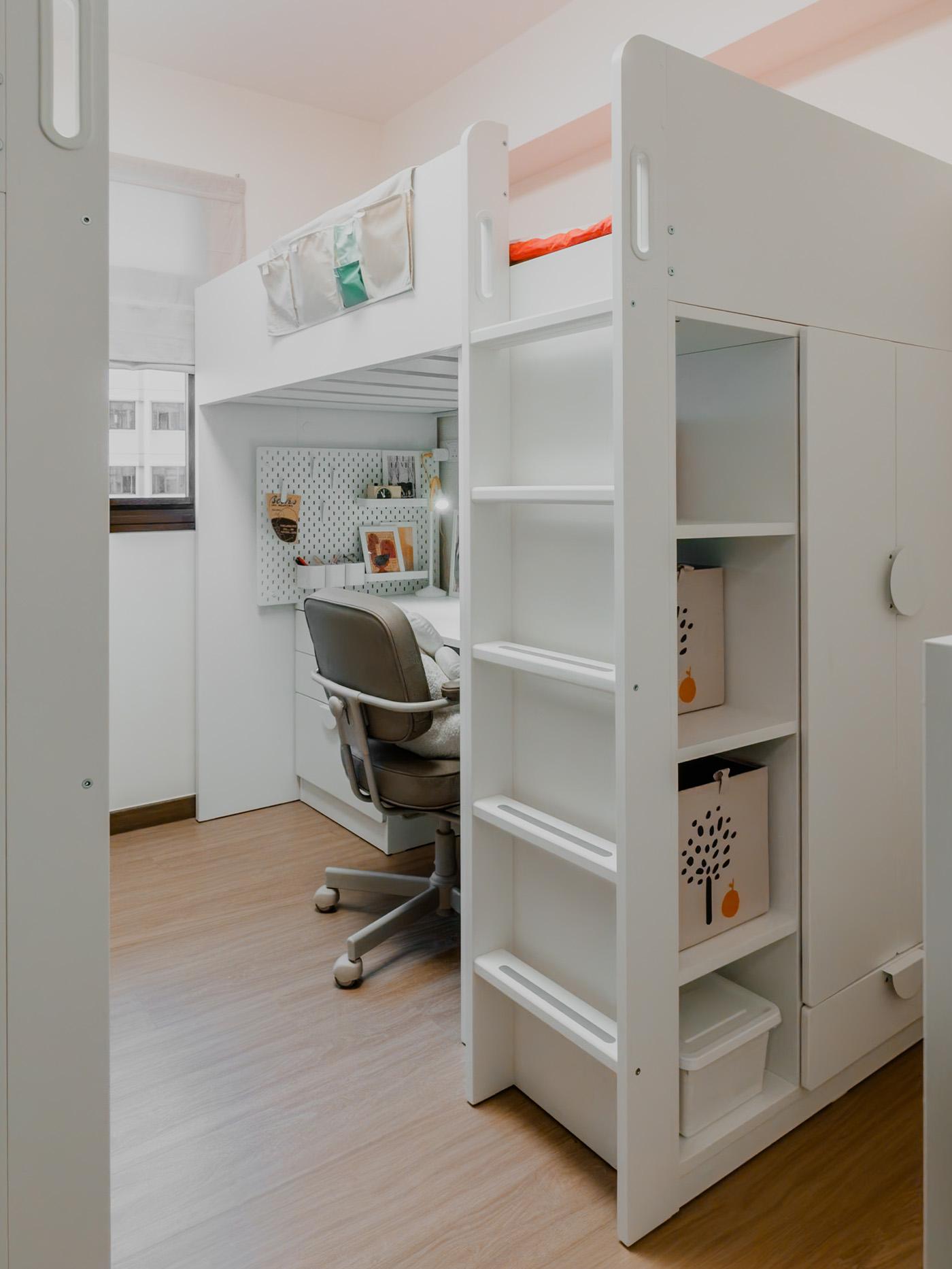 A wide shot of a kids bedroom from a traditional modern 4-room BTO flat in MacPherson, Singapore, designed by IKEA Home design service.