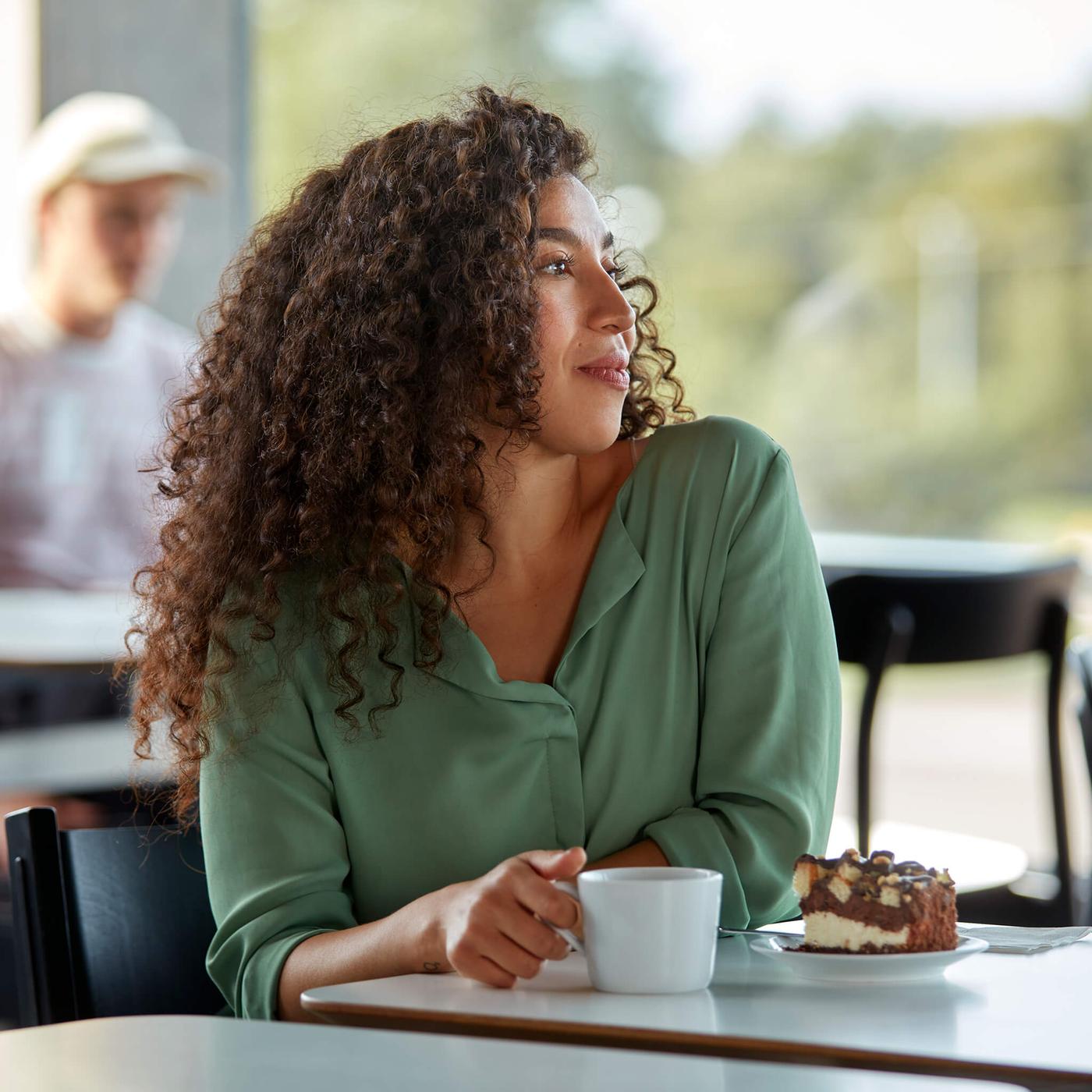 A woman at the IKEA restaurant.