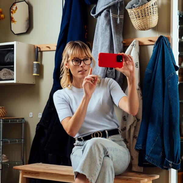 A woman checking her phone.