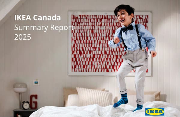A young boy jumping on an IKEA bed.