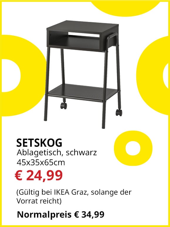 Ablagetisch Setskog, 45x35cm, schwarz, statt € 34,99 um € 24,99.