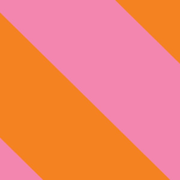 Abstrakt grafisk bild med stora diagonala block i rosa och orange.