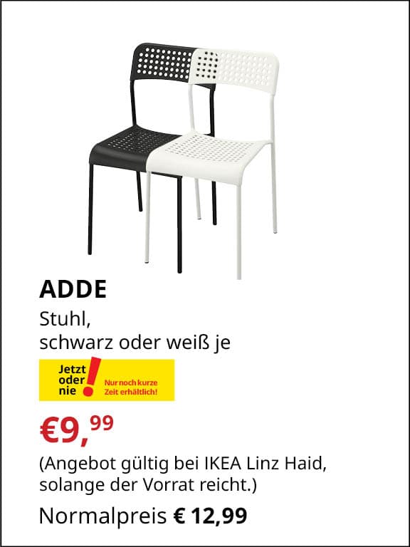 ADDE Stuhl, schwarz oder weiß je €9,99 statt €12,99