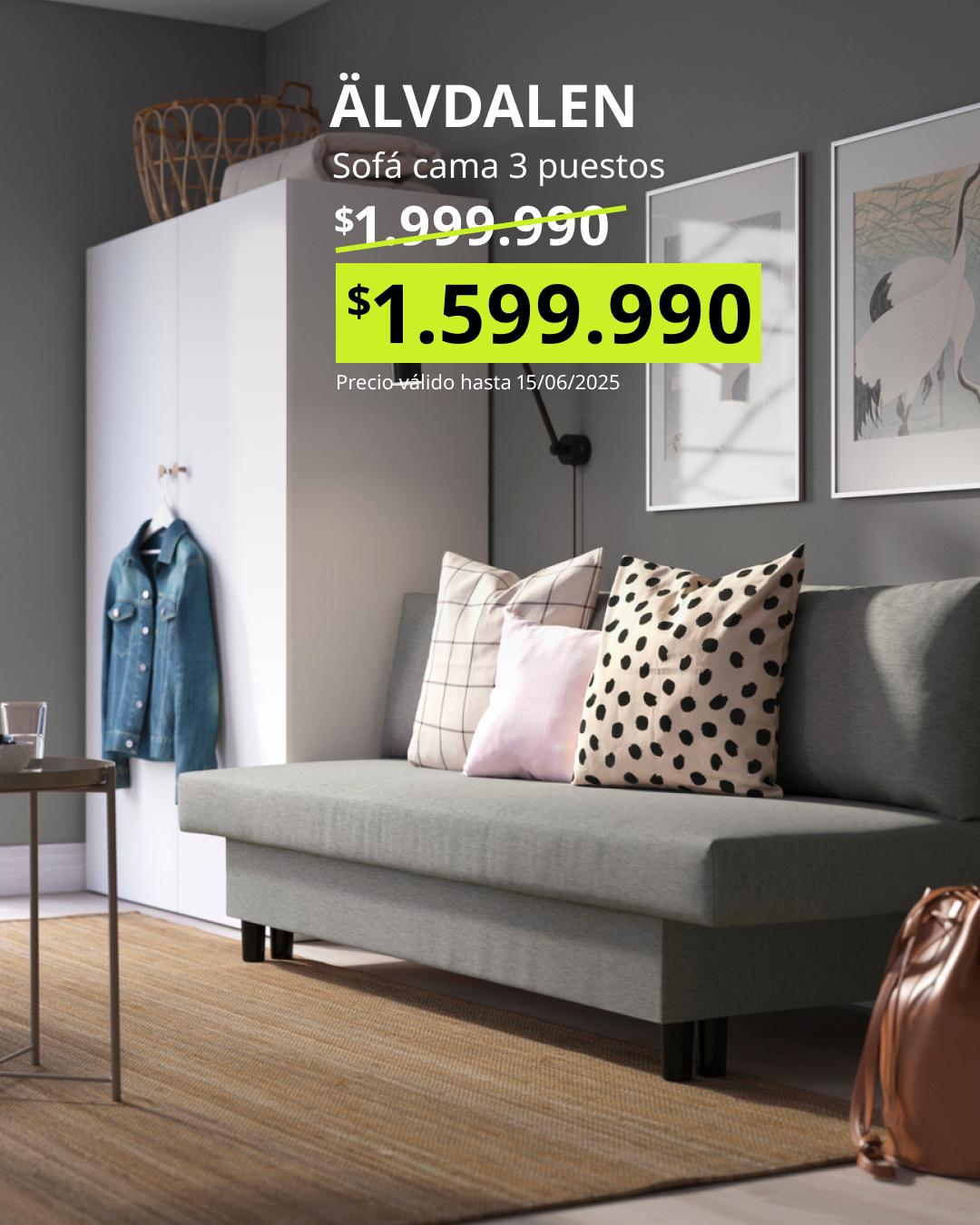 ÄLVDALEN sofá 3 cuerpos gris beige con funda Knisa, diseño cómodo y resistente para living moderno