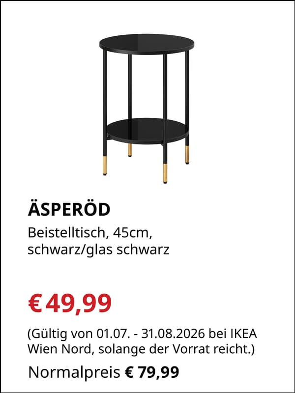ÄSPERÖD
Beistelltisch, 45cm, 
schwarz/glas schwarz

€49,99 statt €79,99