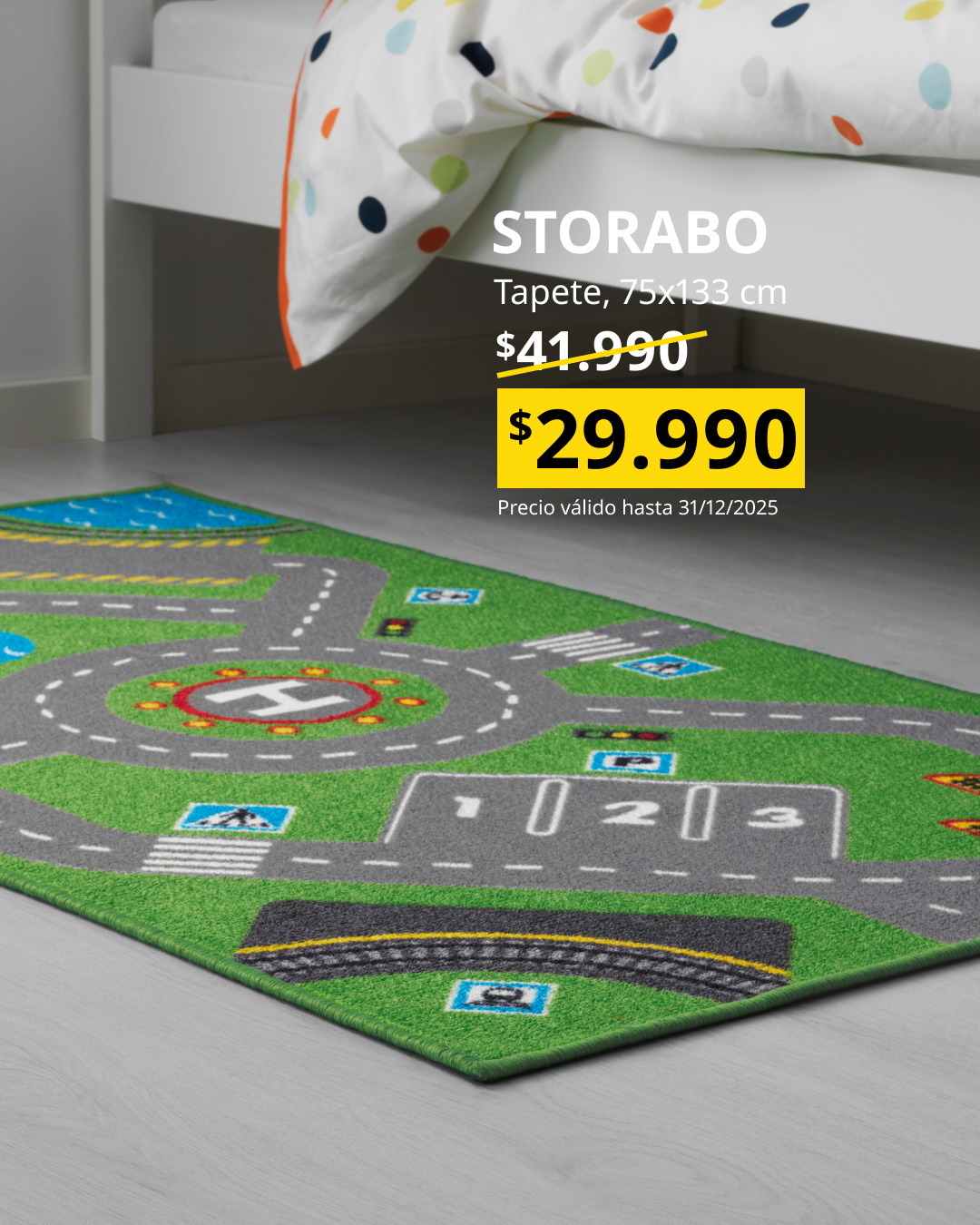 Alfombra de juegos para niños, con carriles de autos/carros