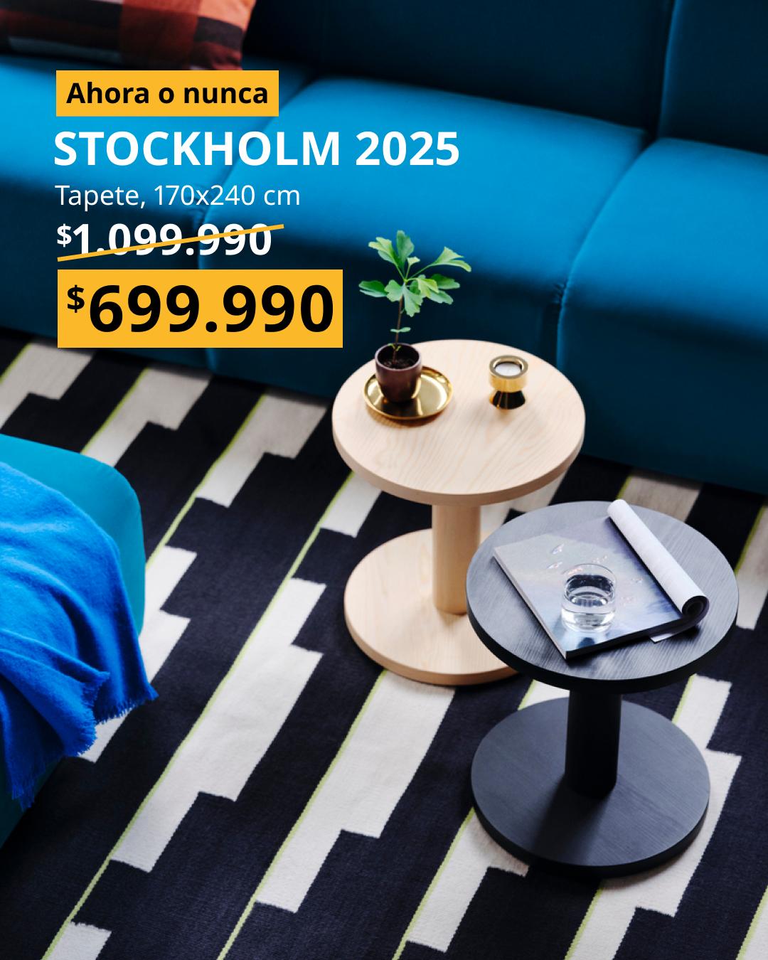 Alfombra STOCKHOLM 2025 tejida a mano en colores negro, blanco y verde claro, con diseño plano y patrón decorativo, 170x240 cm.