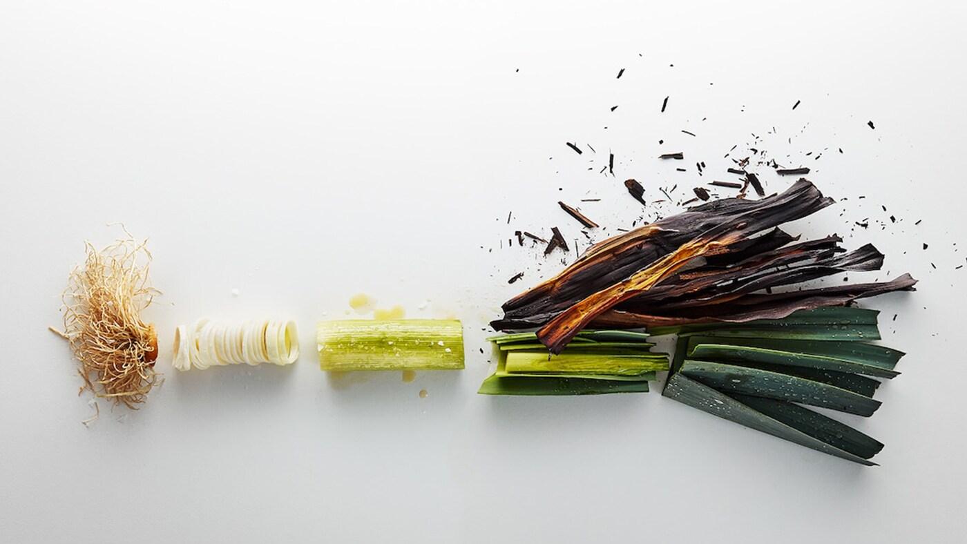 Alho francês cortado em três partes