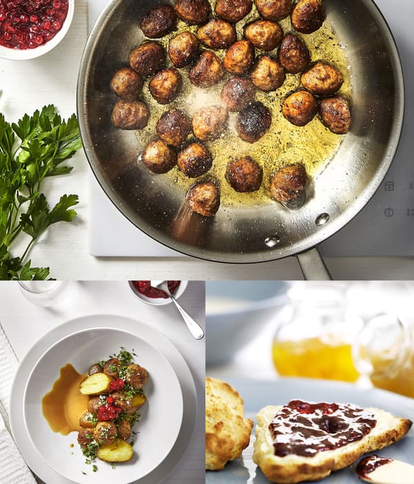 ALLEMANSRÄTTEN mix for cream sauce , SYLT LINGON lingonberry jam, meatballs