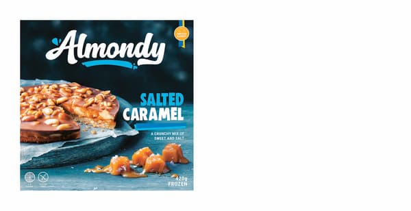 ALMONDY, Mandlový dort, slaný karamel arašíd/mražené, 420 g
