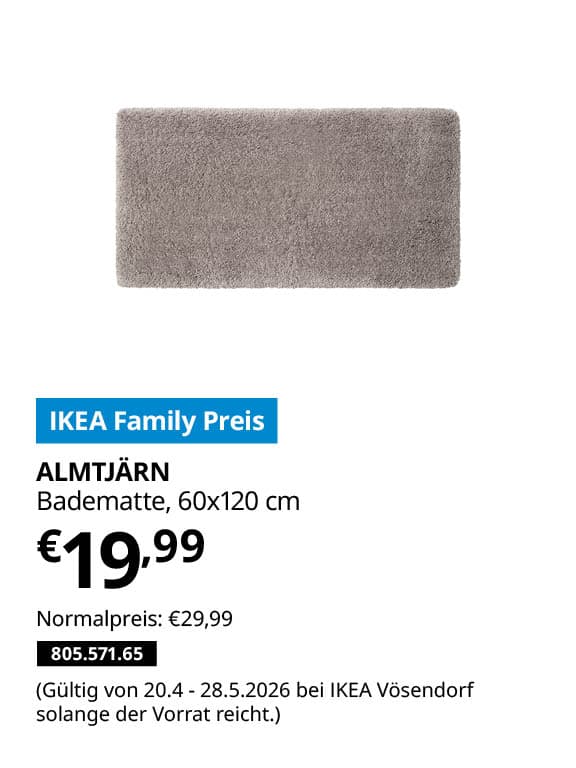 ALMTJÄRN Badematte, beige, 60x120 cm statt € 29,99 zum IKEA Family Preis von € 19,99