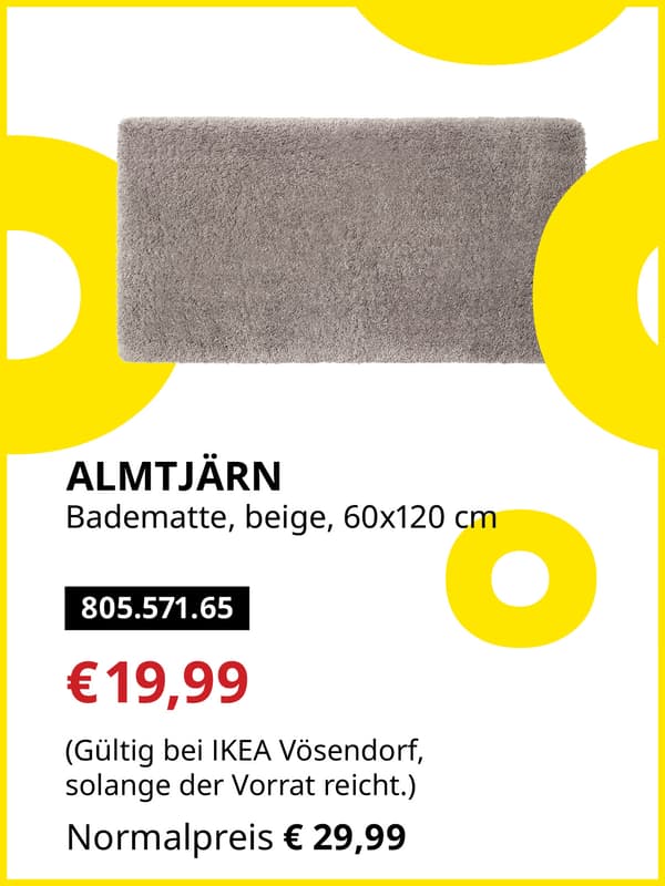 ALMTJÄRN Badematte, beige, 60x120cm statt € 29,99 zum IKEA Frühlingsangebots-Preis von € 19,99
