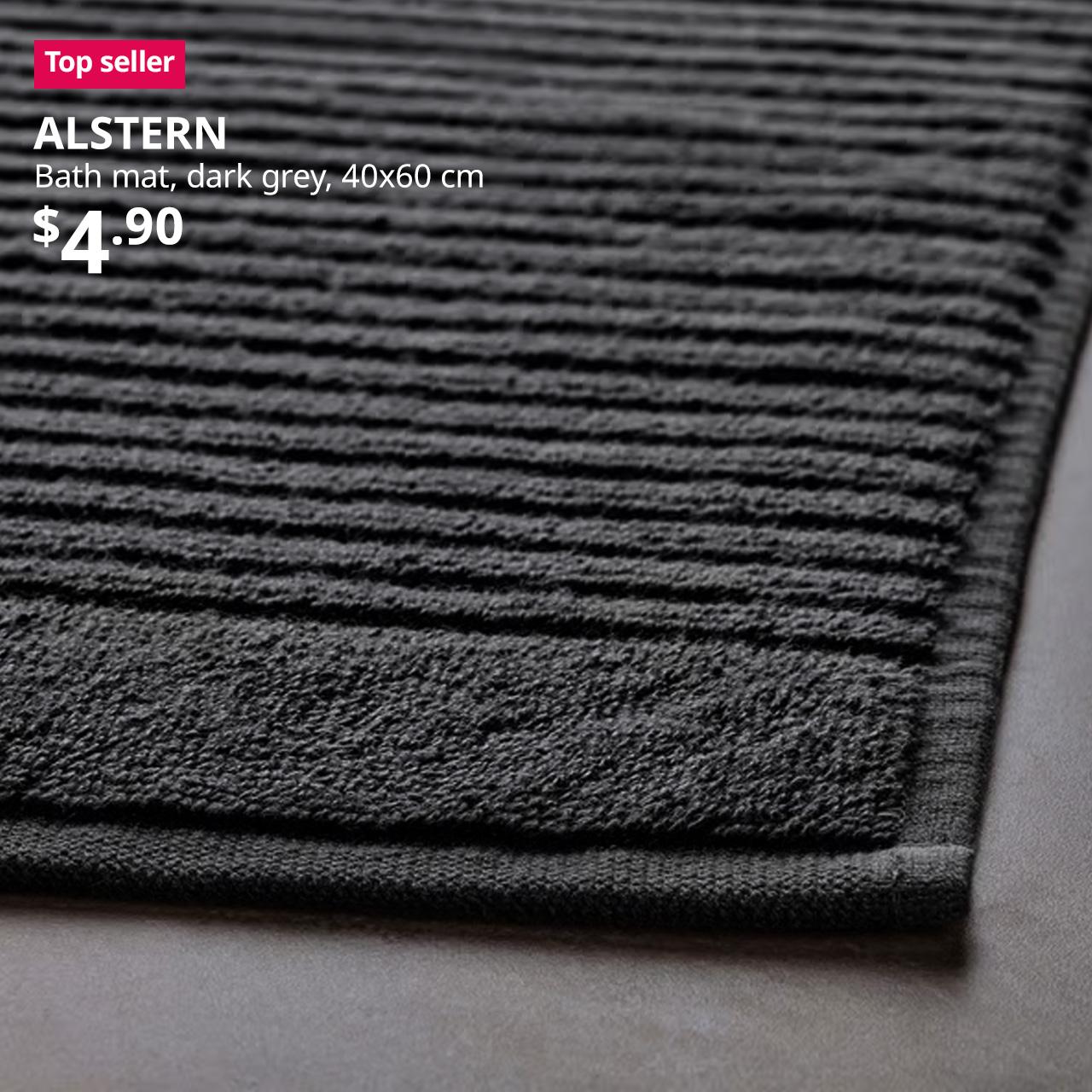 ALSTERN bath mat, dark grey, 40x60 cm. $4.90