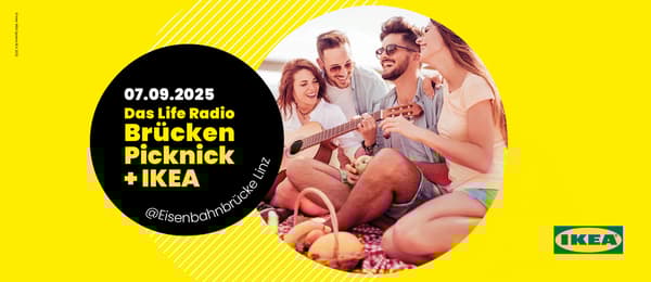 Am 7.9.2025 findet das Brückenpicknick von Life Radio auf der Eisenbahnbrücke statt, und ihr könnt einen begehtern Picknick-Platz gewinnen. Ikea macht mit und es gibt viele Goodies. 

Mach mit und Gewinne einen Picknickdecken-Platz