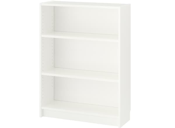 An assembled white BILLY bookcase, with adjustable shelves, against a white background.