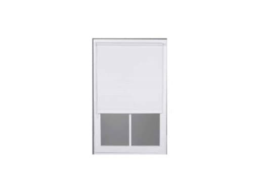 An example of a window frame with a roller blind against a white background.